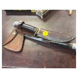 KNIFE AND HATCHET WITH SHEATH