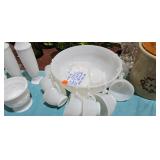 MILK GLASS PUNCH BOWL AND CUPS