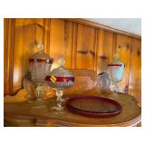 CLEAR/ RUBY DIAMOND POINT GLASSWARE