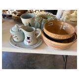 (2) USA BOWLS, SNOWMAN CREAM, SUGAR, ETC.