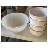  FIRE-KING BOWL, WHITE RAMEKINS