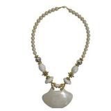 Cream Pearl Bead Necklace with Iridescent Fan Pendant