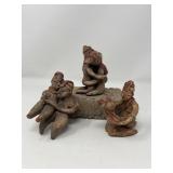 Trio of Mayan Affection Terracotta Sculptures