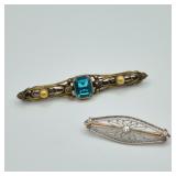 Antique Art Deco 14k Hans Brassler Co Pin with Old Mine Cut Diamond