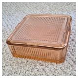 Federal Glass Peach-Pink Ribbed Square Dish