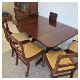 Vintage Duncan Phyfe-Style Drop Leaf Dining Table & Upholstered Chairs