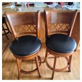 Wooden Swivel Bar Stool Pair with Lattice-Back