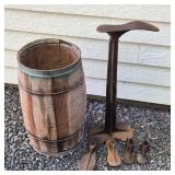 Antique Iron Shoe Lasts & Rustic Wood Barrel