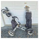 CaddyLite ONE V8 Golf Pushcart with Assorted Clubs in Bag