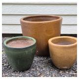 Trio of Glazed Ceramic & Terracotta Planters