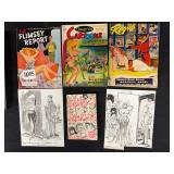 #1015 Bill Wenzel Lot Inc. 2 Signed Bill Ward Gag Cartoons ,3 Magazines with Bil Wezel Covers and We