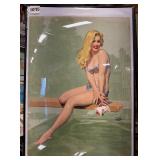 #1035 Original Earl Moran Oil Painting of Blonde  in a Silver Swim Suite( 221x30)