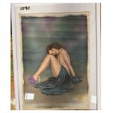 #1040 Original Artwork by T. Wassaki 1939/ Billy Devorss- Hand Painted Pin-Up Girl on Silk Fabric