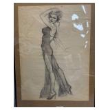 #1041 Original Pencil Sketch by Joseph F. De Martini ( 20x27) Woman in Dress  with Heels