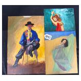 #1043 3 Original Painting by Earl Moran Inc. 2 Belly Dancers & Self Portrait