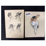 #1044 2 Original Concept Fashion Magazine Pieces by Josaph l. Duport (11x14/ 10x 15-1/2) Millinery 