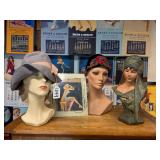 #1049 Lot of 4 Inc. 2 Vintage Mannequin Heads, Vintage Frame , Art Nouveau Chalkware Bust