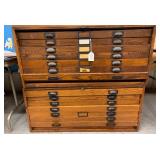 #1105  Oak Blue Print Cabinet with 14 Pull Out Drawers
