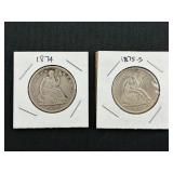 #2706 Lot of 2 Seated Liberty half dollars incl. 1874 & 1875-S