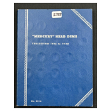 #2723 Mercury Head Dime Book of 71. Years ranging from 1916 - 1945-D (Missing 6 incl. 1916-D, 21, D,