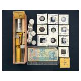 #2754 Canadian Currency and Coin Lot incl. Quarters, Cents, etc.