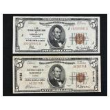 #2789 (2) United States $5 Bills with Brown Stamps- Wichita, Kansas & Kansas City, Missouri bills