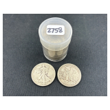 #2758 (21) Halves incl. (14) Walking Liberty halves (7) Franklin halves 
