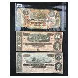 #2791 (2) confederate states of America currency a lot of two including $20 and $5 dollar Notes