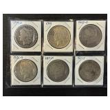 #2679 6 Silver Dollars- Morgan, Peace, Various Years & Conditions