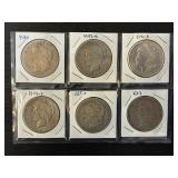 #2681 6 Silver Dollars- Morgan, Peace, Various Years & Conditions