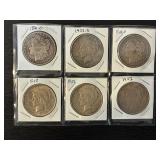 #2682 6 Silver Dollars- Morgan, Peace, Various Years & Conditions