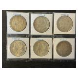 #2686 6 Silver Dollars- Morgan, Peace, Various Years & Conditions