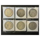 #2687 6 Silver Dollars- Morgan, Peace, Various Years & Conditions