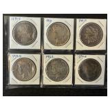 #2693 6 Silver Dollars- Morgan, Peace, Various Years & Conditions