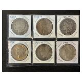 #2694 6 Silver Dollars- Morgan, Peace, Various Years & Conditions