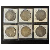#2695 6 Silver Dollars- Morgan, Peace, Various Years & Conditions