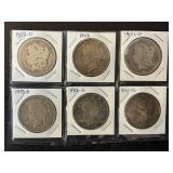 #2697 6 Silver Dollars- Morgan, Peace, Various Years & Conditions