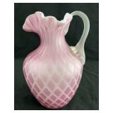 Diamond Quilted Hand Blown Satin Glass Pitcher