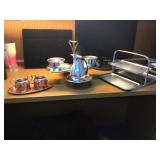 Metallic trays for serving sugar and cream