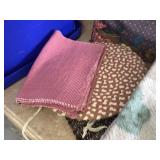 Large tote with afghans and placemats