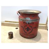Vintage Paris market tin can open-bottom no lid and antique