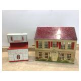 Classic metal dollhouse with vintage kitchen accessories