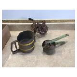Kitchen tools sifts flour peels fruit presses juice
