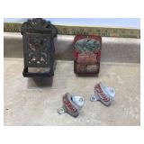 Vintage collectibles cast iron match holder Gale match tray Coca-Cola bottle