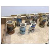Vintage beer steins predominantly Miller High Life themed featuring diverse designs