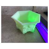 Fenton hexagon bowl vaseline glass yellow-green hue art