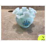 Fenton blue glass rose bowl elegant hand-crafted vibrant decorative