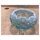 Fenton light blue opalescent glass rose bowl delicate irides