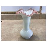 Fenton milk glass vase pink ruffled edge