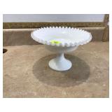 Fenton ruffled edge pedestal candy dish milk glass